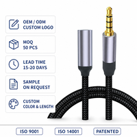 Câble d'extension audio tressé plaqué or 3,5 mm AUX mâle-femelle en gros pour casque, haut-parleur de voiture, ordinateur