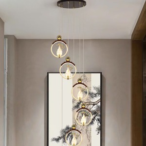 Welcoming Pine All-Copper Small Pendant <b>Light</b> Chinese Style Solid Wood for Living Room <b>Dining</b> Room Tea Pendant Chandelier <b>Light</b> - Product Image 1