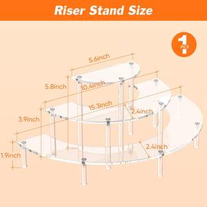 3段回転式半円カップケーキスタンド 香水オーガナイザー 透明アクリル製ライザー ディスプレイスタンド コレクション用 フィギュア用 - Product Image 2