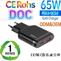 Chargeurs mobiles USB-C ultra-minces Tommox 65W GaN, adaptateur de chargeur mural rapide PD QC 3.0 pour iPad, smartphone, tablette