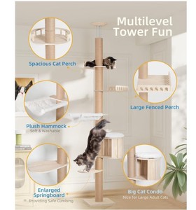 Árbol para Gatos Alto de Piso a Techo para Gatos Grandes, Poste Rascador, Cama Tipo Cueva Ajustable, Hamaca, Poste de Escalada para Gatos de Interior - Product Image 5