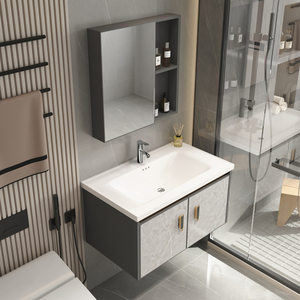 Lavabo integrado de estilo crema personalizable, lavabo de baño, combinación de gabinete, lavabo redondeado para tocadores de baño de salón - Product Image 3
