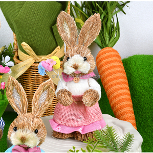 Hand-Woven <b>Easter</b> Straw Rabbit Cattail <b>Ornaments</b> Creative Spring Dress Window Decorations Beauty Props Bunny Egg 2pcs MOQ - Product Image 4