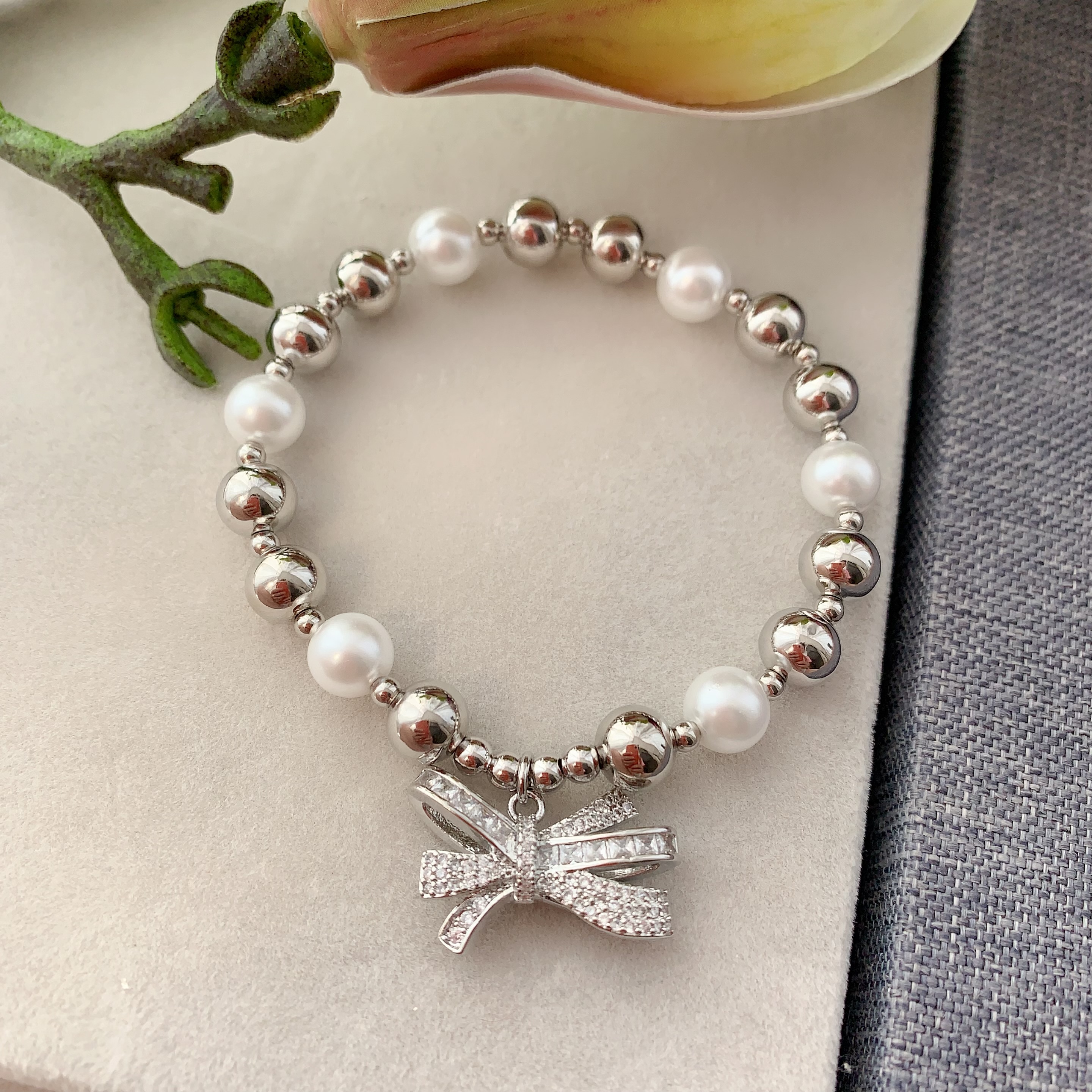◇HYERES LOR◇ H Edition Silver (Y) White Pearl Bead Bracele Imperial Pearl Sterling Silver Freshwater Pearl Bracelet