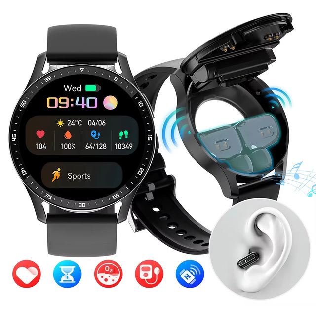 X10 2 in 1 Smart Watch with Earbuds Health Monitor Fitness Tracker TWS Music Bluetooth Earphone Sport Smartwatch for Men Women