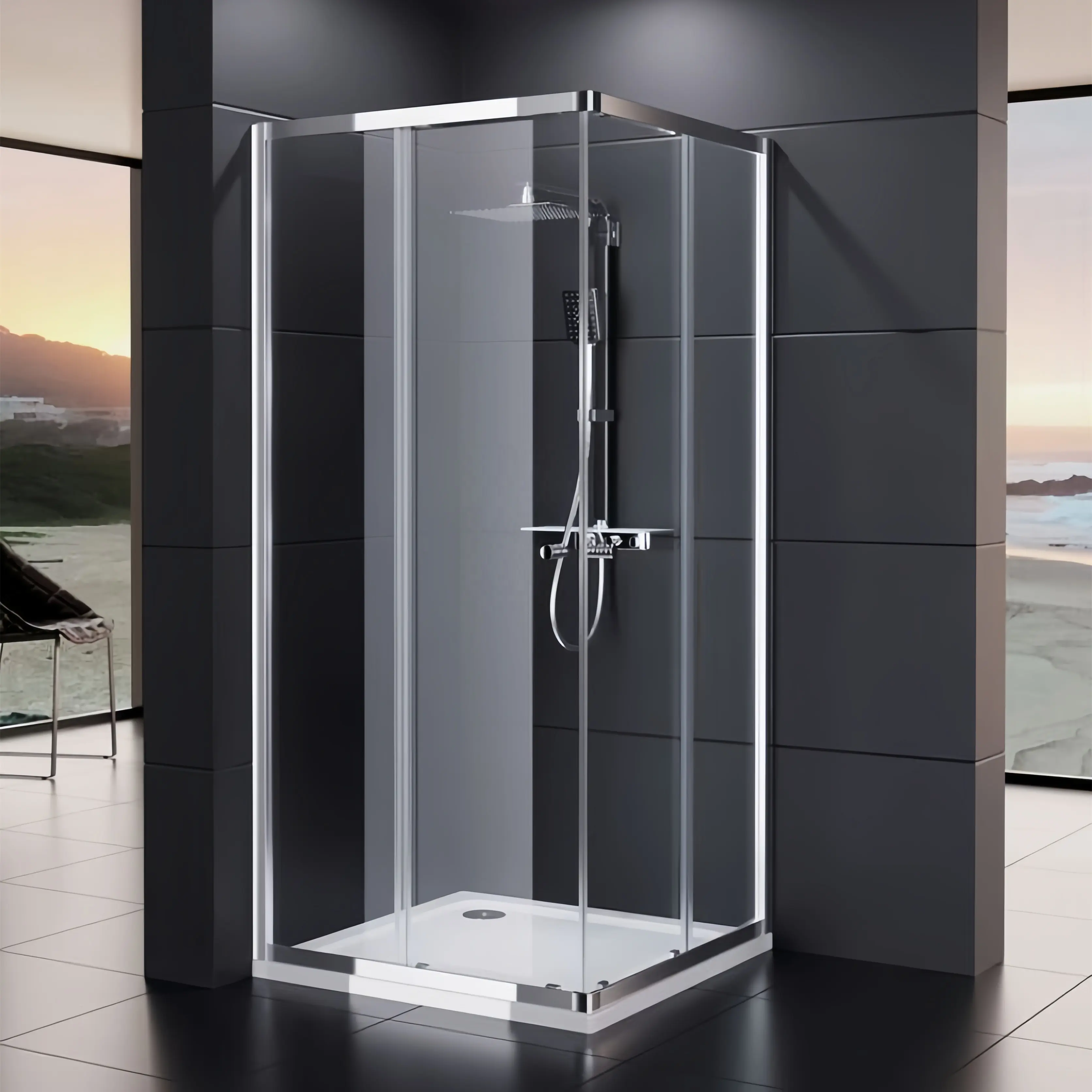 Oumeiga turquie salle de bain 750x750 cabine de douche à base d'angle double porte coulissante