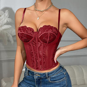 Women <b>Lace</b> Corset <b>Tops</b> Fashion Overbust Corselet <b>Camisole</b> Spaghetti Strap Backless Halter Vest Body Shaper Bustier Tank <b>Top</b> - Product Image 3