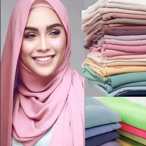 Oem Mulheres Instantâneo Envoltório Sólido Malásia Turco Muçulmano Paquistanês Cabeça Simples Bolha Chiffon Crinkle Cachecol Hijab