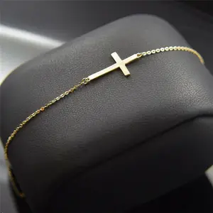 Joyería religiosa cristiana chapada en oro moda 925 pulsera minimalista cruzada de plata esterlina