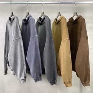 Sudadera con capucha de algodón con estampado de peso pesado lavado ácido desgastado Vintage en blanco de gran tamaño sudadera con logotipo personalizado sudaderas con capucha de lavado de piedra informal - Product Image 2