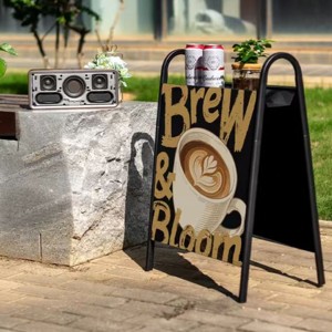 Panneau publicitaire pliable <span class=keywords><strong>en</strong></span> acier inoxydable <span class=keywords><strong>en</strong></span> forme de A pour extérieur, café, boutique, restaurant, devanture de magasin, <span class=keywords><strong>trottoir</strong></span> - Product Image 6