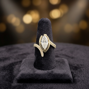 แหวนเพชรแล็บโกรว์ทองคำขาว 14K 18K ทรงมาร์คีส์ ขอบทองแหลม ดีไซน์ไขว้แบบแยกส่วน หลายแถว ประดับเพชรแบบปาเว่ เครื่องประดับชั้นดี - Product Image 1