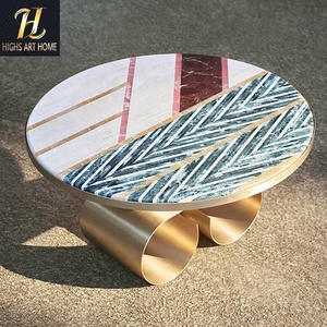 Tavolo <span class=keywords><strong>da</strong></span> caffè in marmo di lusso in acciaio inossidabile italiano per soggiorno casa Parquet rotondo tavolino basso - Product Image 2