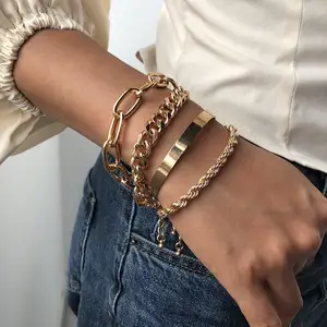 Bracelets de <span class=keywords><strong>cheville</strong></span> en chaîne torsadée en or pour hommes, bijoux de mode, cadeaux d'amitié, bracelets simples en fil et bracelets en or - Product Image 1