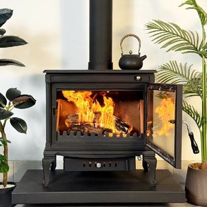 Robusta <span class=keywords><strong>Stufa</strong></span> a Legna Autoportante in Ghisa, Bruciatore a Fiamma Vera Senza Fumo con Design <span class=keywords><strong>Vintage</strong></span> - Product Image 5