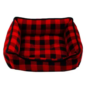 Red Treliça Pet Dog Bed Fazenda Buffalo Verifique Cuddler Pillow Basket