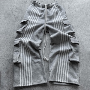 Özel ter pantolon uzun halat ağır kalın pamuk kargo alevlendi düz Fit şerit Baggy bacak Sweatpants erkekler - Product Image 1
