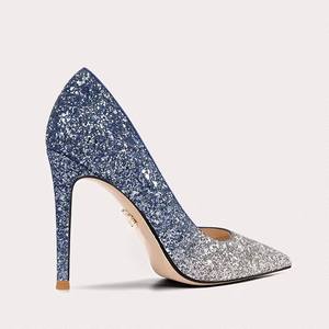 Scarpe da Sposa Eleganti con <span class=keywords><strong>Tacco</strong></span> a Spillo 12cm, Paillettes Rosa Sfumate Argento, Punta Affusolata, Taglia Grande 46 - Product Image 4