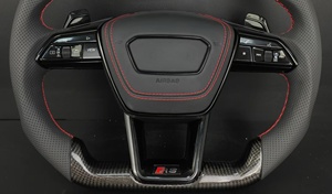 Volant de voiture sport personnalisé <span class=keywords><strong>RS</strong></span> en fibre de carbone et cuir perforé pour Audi A3 A4 A5 A6 A7 A8 <span class=keywords><strong>Q3</strong></span> Q5 Q7 S/<span class=keywords><strong>RS</strong></span> <span class=keywords><strong>Line</strong></span> - Product Image 4