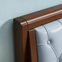 Lit double avec tête de lit rembourrée couleur noyer de style nordique, cadre de lit en bois massif extra large, mobilier de chambre minimaliste