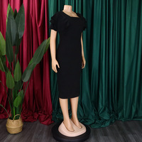 Nouvelle Robe d'été élégante et formelle à col bateau, manches courtes, sexy, respirante, infroissable, en tricot Spandex/Polyester, unie, longueur genou