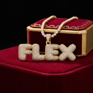 Collier personnalisé avec pendentif en diamant de laboratoire argenté en forme de bloc de lettres gonflé, style streetwear pour rappeur, bijoux fins unisexes avec chaîne - Product Image 3