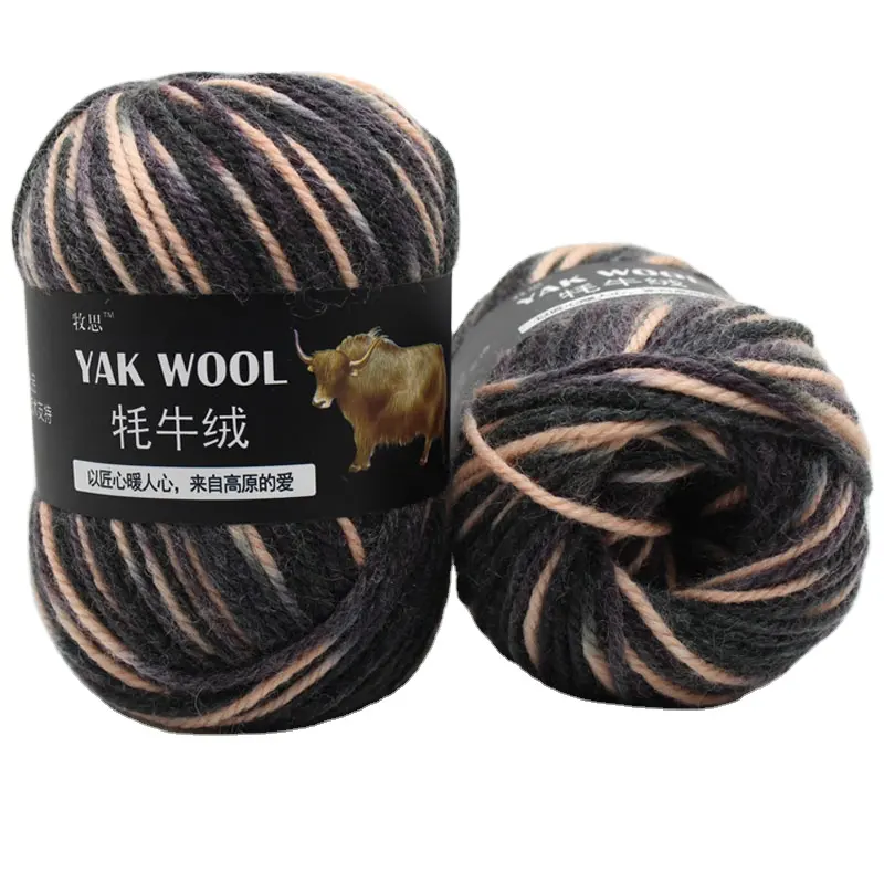 Hilo de lana de yak para tejer a mano, bufanda de lana teñida superior, 100g, venta al por mayor