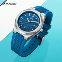 Montre à quartz de luxe SINOBI pour homme, sportive, étanche, bracelet en silicone, boucle en acier inoxydable, chronographe, boîtier octogonal, prête à l'emploi