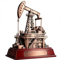 Trophée plateforme pétrolière en cristal fait main, en laiton et bois rouge, artisanat métallique doré découpé et gravé