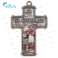 Collier pendentif médaille religieuse catholique Saint Charles Borromée avec centre de chapelet, médaille personnalisée Saint Charles Borromée