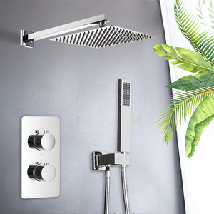 Sistema de <span class=keywords><strong>ducha</strong></span> termostática de lluvia montado en la pared de cromo pulido Válvula de cerámica de latón oculto de un solo Mango para apartamentos - Product Image 6