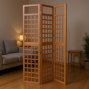 Separador de Habitaciones de Madera de Abeto Macizo de 3 Paneles, 47.6x71.1 Pulgadas, Plegable, Translúcido, Estilo Zen Asiático - Product Image 2