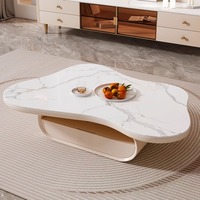 Ensemble de meuble TV et table basse en bois avec plateau en marbre moderne et luxueux, carré, pour le salon, décoration blanche, design de meubles, dernier cri