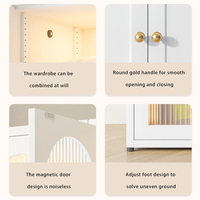 Armoire de rangement en acier durable avec porte en verre cannelé arqué de style français, meuble de rangement métallique pour chambre à coucher