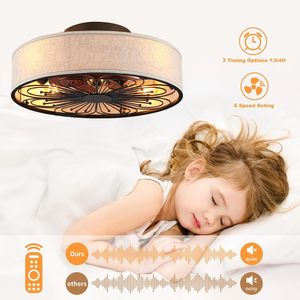 Ventilateur <span class=keywords><strong>de</strong></span> plafond DC à profil bas <span class=keywords><strong>de</strong></span> 20 pouces avec lumière, abat-jour en tissu style bohème, design en cage, E26/E27 - Product Image 6