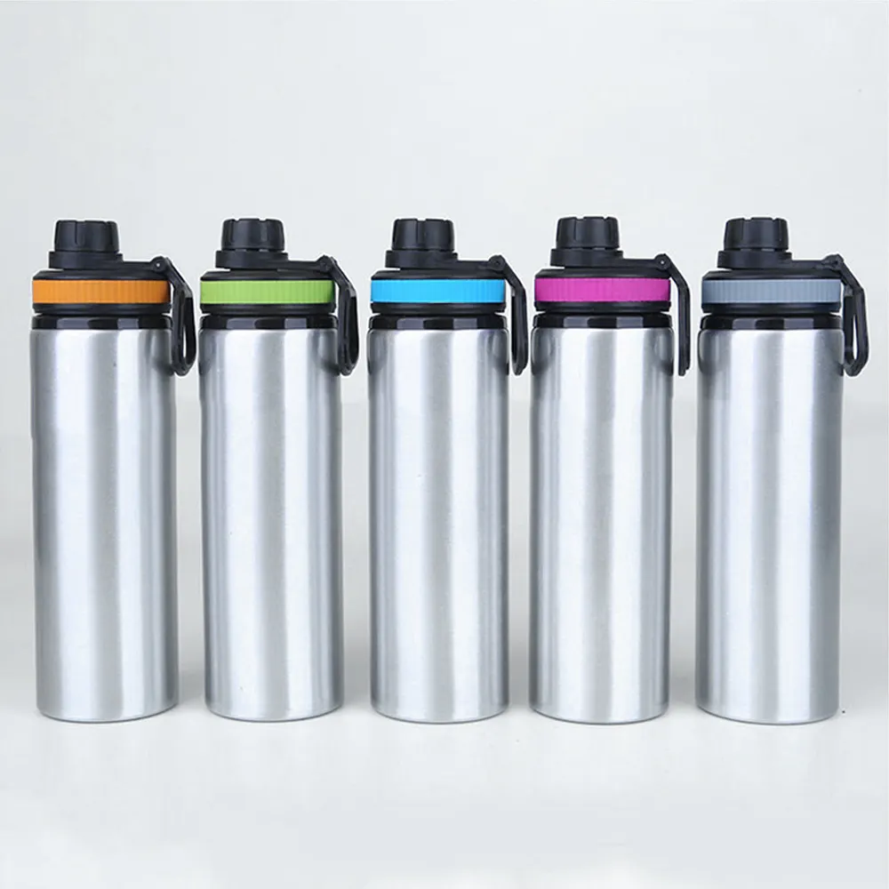 Botol air olahraga sublimasi, botol minum aluminium Gym kosong Logo kustom 500ml 600ml 750ml