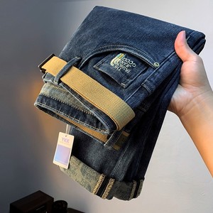 धुली डेनिम पुरुषों की 2025 शरद ऋतु उच्च अंत विंटेज मध्यम वॉश मध्य कमर के बूट ढीले स्लिम-फिट खिंचाव आकस्मिक पैंट - Product Image 1