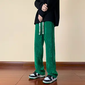 Outono de alta qualidade tubo reto calças soltas para homens drapejar oversized veludo xadrez Sweatpants