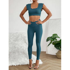 Conjunto Deportivo Cloud Set para Mujer, Top Corto y Leggings de Cintura Alta, Sin Costuras, Color Azul Grisáceo, para Yoga, Gimnasio y Entrenamiento - Product Image 2