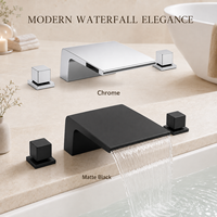 Robinet de baignoire autoportant en laiton, style moderne et minimaliste, avec double poignée, douchette carrée à débit élevé