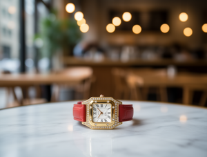 Orologio da donna con cassa quadrata placcata in oro, cinturino in pelle, colori misti, accessorio di moda - Product Image 2