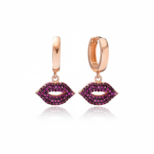 Pendientes colgantes de piedra de circón rubí con diseño de labios, joyería de plata de ley 925 hecha a mano turca al por mayor - Product Image 2