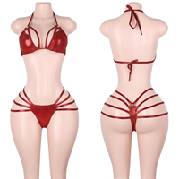 Tenue de danse exotique de créateur, ensemble deux pièces en maille scintillante, lingerie transparente, hauts halter lumineux, culottes string, tenues de club et de rave