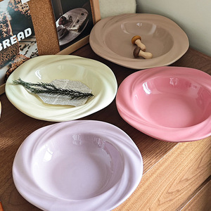 Assiette en peluche courte style crème, motif floral simple sous glaçure, pour <span class=keywords><strong>la</strong></span> maison, restaurant, et plats occidentaux, modèle chapeau de <span class=keywords><strong>paille</strong></span> - Product Image 2