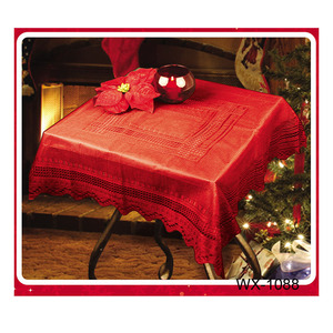 Christmas <b>Tablecloth</b> <b>Round</b> Red Polyester Lace Geometric Pattern Party Decoration WX-1088 - Product Image 5