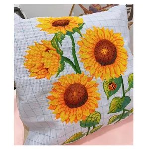 Nueva Venta caliente bordado hecho a mano Diy girasol punto de cruz funda de cojín para decoración del hogar