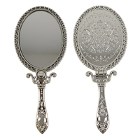 Vente en gros de miroir de courtoisie ovale argenté avec logo personnalisé miroir de maquillage de princesse pliable et éclairé avec marque privée personnalisée