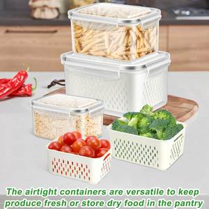 Kitchen Fridge Fruit Vegetable Food Drain Fresh Transparent Stackable <b>Plastic</b> Injection Eco-Friendly 2-6L <b>Square</b> Storage Box - Product Image 3