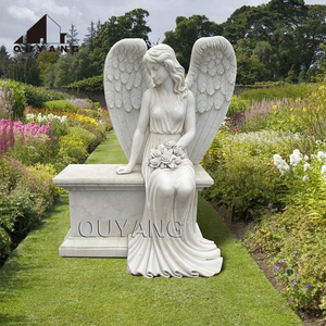 Decoración Personalizada <span class=keywords><strong>para</strong></span> Jardín Conmemorativo de Cementerio, Elegante Lápida de Ángel de Mármol Negro, Figura Arrodillada Tallada a Mano - Product Image 6