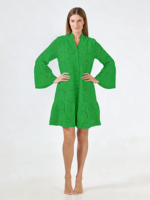 Robe trapèze unie grande taille 2026 à col en V, manches évasées brodées, longueur genou, taille ajustée, pour usage quotidien